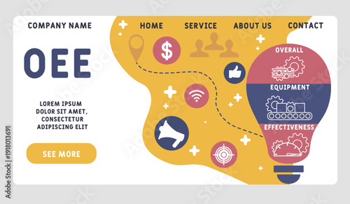 OEE - Overall Equipment Effectiveness acronym. business concept background. vector illustration concept with keywords and icons. lettering illustration with icons for web banner, flyer, landing