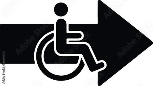 silhouette disabled person in wheelchair moving on large directional arrow vector design