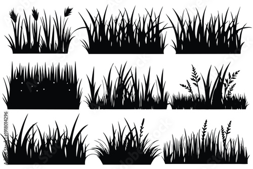 set of grass line art silhouette vector illustration