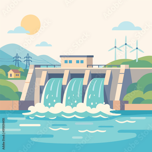 Scenic view of a hydropower plant and landscape