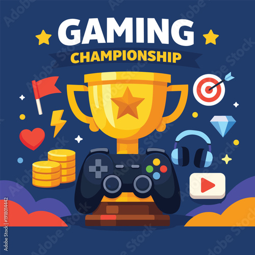 Gaming championship trophy with gaming elements