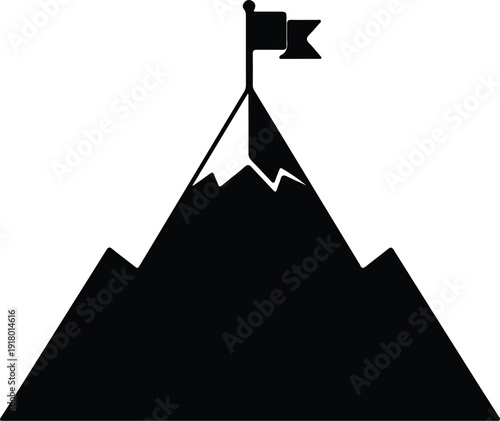 silhouette mountain peak with flag on top representing success vector design