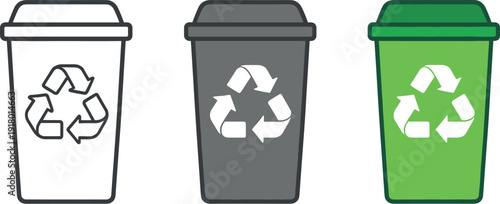 Preventive action illustrated by a tall recycling bin with triangular arrows on its front face, same shape displayed side by side