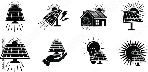 Solar panel icon collection renewable energy symbols for sustainable living and green technology