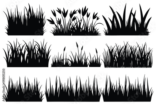 set of grass line art silhouette vector illustration