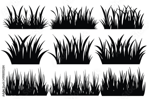 set of grass line art silhouette vector illustration