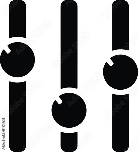 silhouette three vertical audio mixing console faders and adjustment sliders vector design