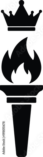 silhouette torch with burning flame and royal crown for success vector design