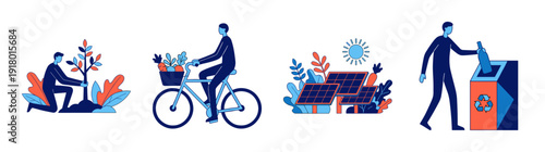 Flat Vector Sustainability and Green Living Character Element Kit for Environmental Conservation Graphics