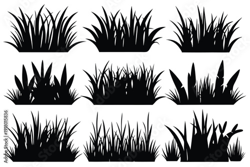set of grass line art silhouette vector illustration