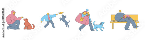 Minimalist Flat Vector Dog Care and Pet Ownership Graphic Set for Veterinary Services and Lifestyle Branding