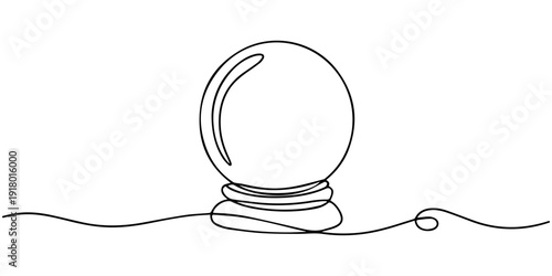 One continuous line drawing of Crystal ball. Mafic glass globe for concept predict fortune teller in simple linear style, Magic Crystal Ball Line Icon Editable Stroke