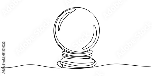 One continuous line drawing of Crystal ball. Mafic glass globe for concept predict fortune teller in simple linear style, Magic Crystal Ball Line Icon Editable Stroke