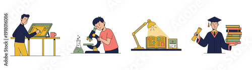 Flat Vector Educational Journey and Career Development Graphic Set for Academic Success and Learning