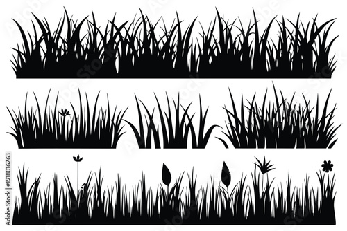 set of grass line art silhouette vector illustration