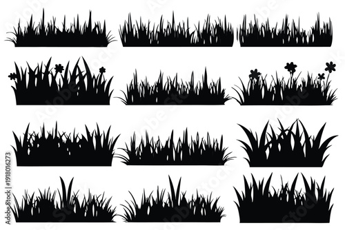 set of grass line art silhouette vector illustration