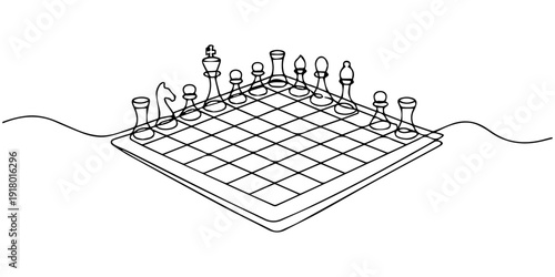 Continuous one line drawing of Chess Day celebrates. Single line drawing illustration of Game of strategy and intellect. one line Icon drawing