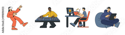 Flat Vector Creative Professionals and Digital Technology Element Kit for Modern Workspace Media