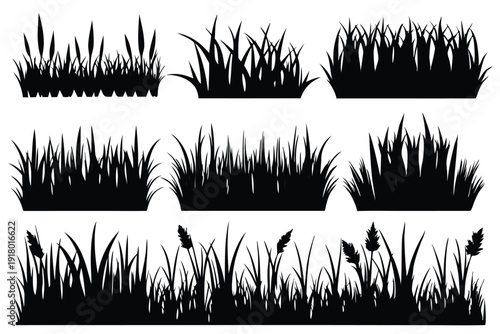 set of grass line art silhouette vector illustration