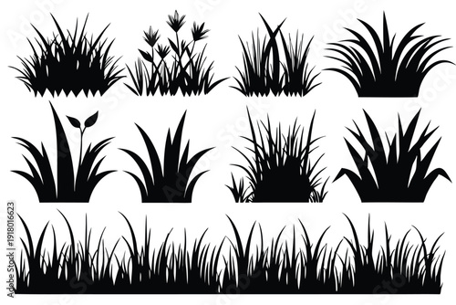 set of grass line art silhouette vector illustration