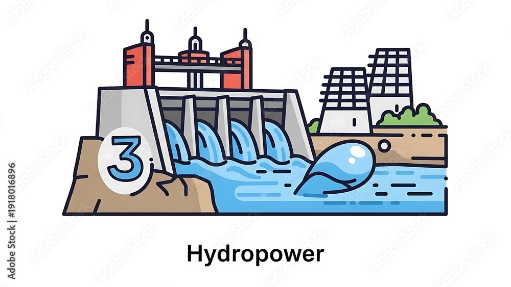 Naklejka premium Hydropower Dam Water Energy Generation Station.