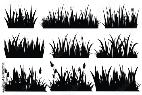 set of grass line art silhouette vector illustration
