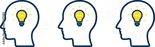 Knowledge growth metaphor symbolized by a human head silhouette containing a small lightbulb at its center as one cohesive emblem