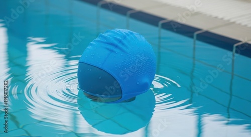 Wallpaper Mural Bright Blue Swim Cap Floating On Water Surface Torontodigital.ca