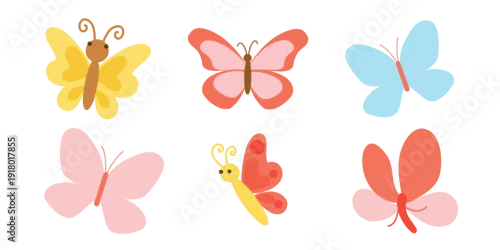 Naklejka Butterfly Collection, Colorful Winged Vectors. Pastel Butterfly Clipart, Decorative Insect Illustrations