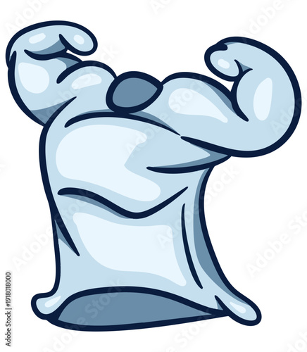 Muscular Blue Heavy Bag Mascot - Funny Bodybuilding Character Showing Biceps for Gym Design