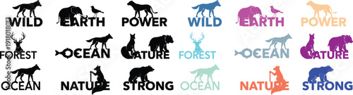 Wildlife Silhouettes in Modern Minimalist Style with Bold Color Scheme on Grunge Texture for Environmental Conservation