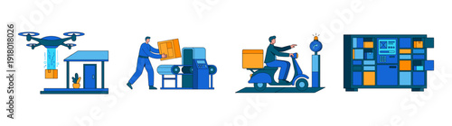 Flat Vector Logistics and Smart Delivery Element Kit for Modern Supply Chain Management and E-commerce
