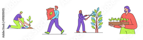 Flat Vector Gardening Character Graphic Set for Urban Farming and Horticulture Education