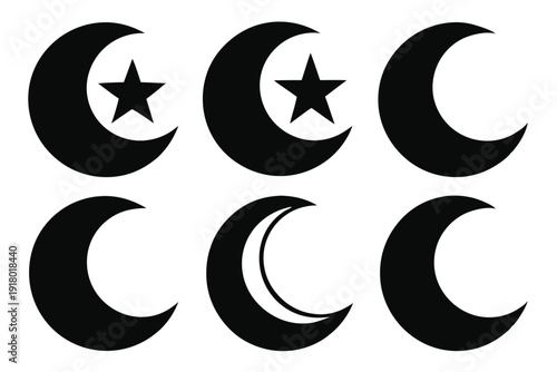 set of crescent moon icon line art silhouette vector illustration