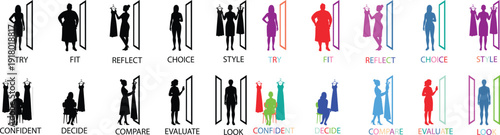 Fashionable mannequins in various poses and colors with bright studio lighting for fashion design