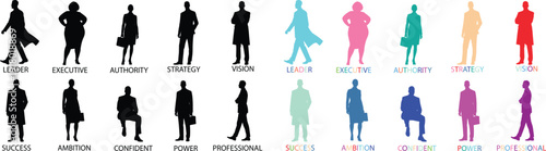 Colorful Silhouettes of People in Various Poses in Bright Vibrant Colors on White Background for Infographic Design