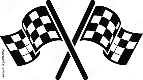 checkered racing flags icon representing finish Crossed checkered racing flags icon representing finish line winner, race, sports, competition, speed, automotive