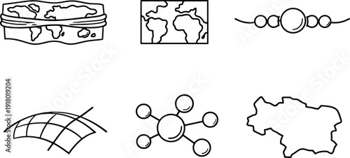 Bias-Driven Map Icons. Line style icons of bias-driven map scaling: region-stretch band, compressed-land tile, preference-weight