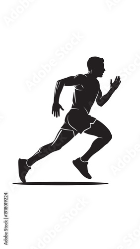 Silhouette of a Runner in Motion Demonstrating Athletic Sprinting Action.