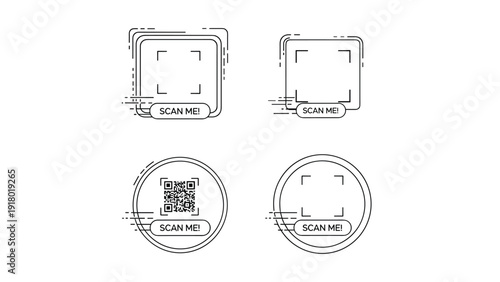 QR code scanning icons set featuring various frame styles for digital identification and quick response link access.