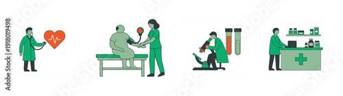 Flat Vector Medical Healthcare Professionals Graphic Set for Clinical Diagnostics and Patient Care Services