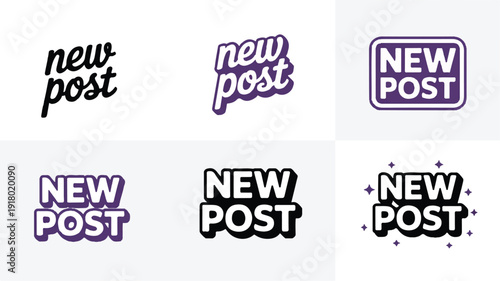 New post social media notification labels and stickers set