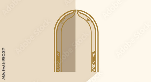 Celebrating Ramadhan through an ornate golden archway illustration