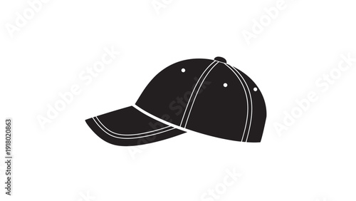 Minimalist black baseball cap icon with curved brim and everyday headwear in a simple vector illustration.