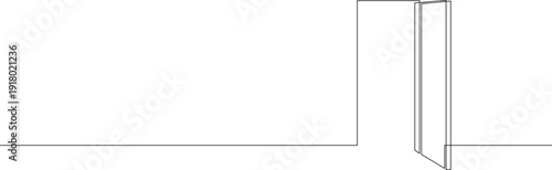 Continuous one line illustration of an open door in horizontal layout with copy space. Editable stroke vector concept of opportunity, access and new possibilities.