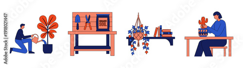 Flat Vector Indoor Gardening and Houseplant Care Element Kit for Urban Hobbyist Branding