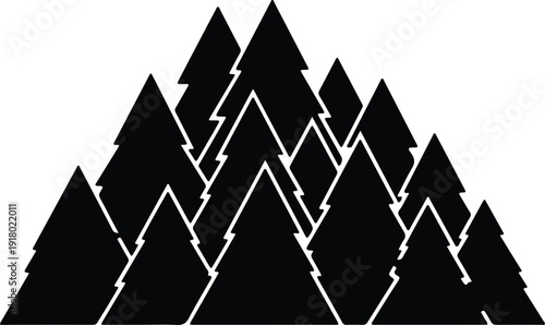 silhouette group of coniferous evergreen forest trees in minimalist vector design
