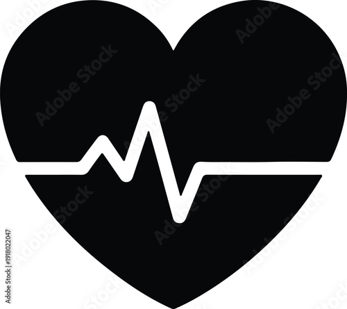 silhouette heart shape with pulse beat line for medical healthcare vector design