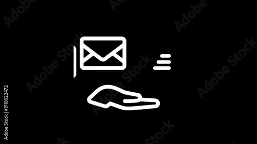Hand holding an envelope icon with lines indicating sending or receiving messages