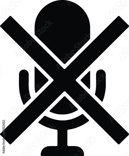silhouette microphone with cross sign indicating silent audio recording mode vector design